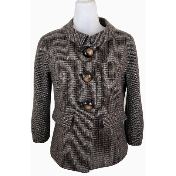 Semantiks ~Woman Size S~ Brown/Gold Blazer Jacket Tweed Wool Blend Lined Career - Picture 1 of 15